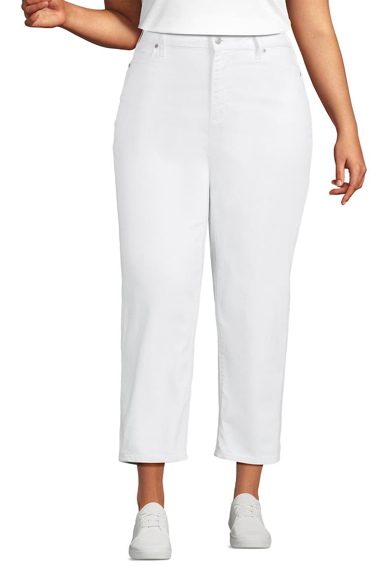 Plus Size Soft Denim Mid Rise Relaxed Straight Crop Jeans, Main, color, White