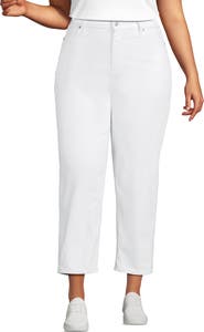 Lands' End Plus Size Soft Denim Mid Rise Relaxed Straight Crop Jeans