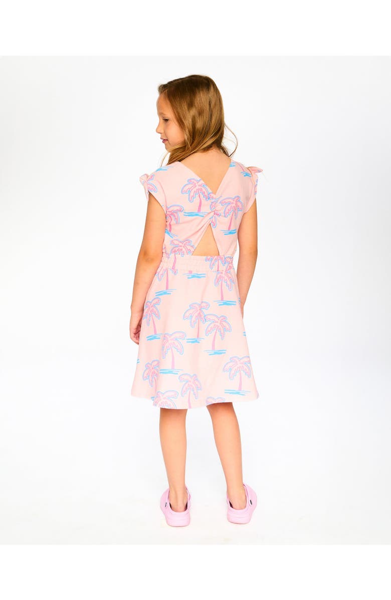 Deux par Deux Short Sleeve French Terry Palm Dress, Alternate, color, Light Pink Palm Print