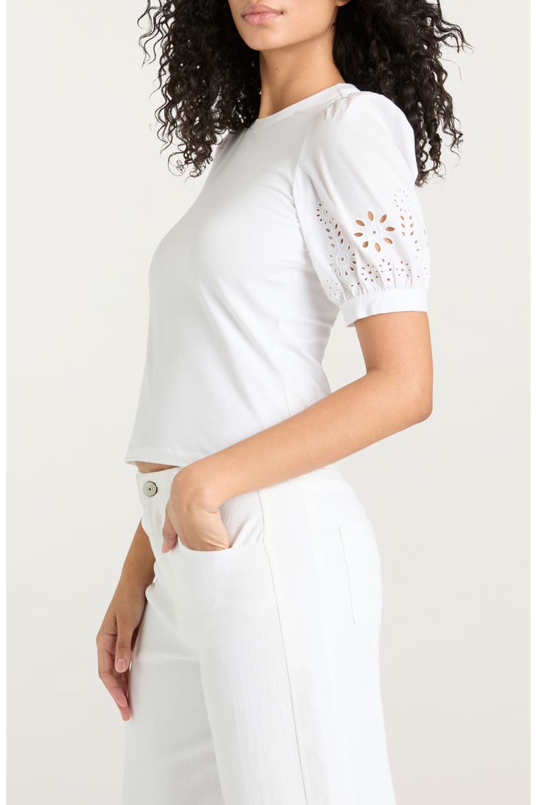 Embroidered Eyelet Mixed Media Cotton Top, Alternate, color, WHITE/ WHITE