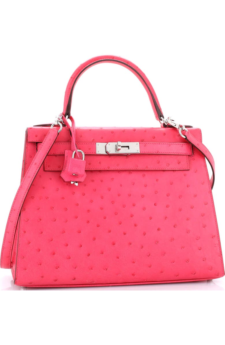 Pre-Owned Hermes Kelly Handbag Pink Ostrich with Palladium Hardware 28, Alternate, color,