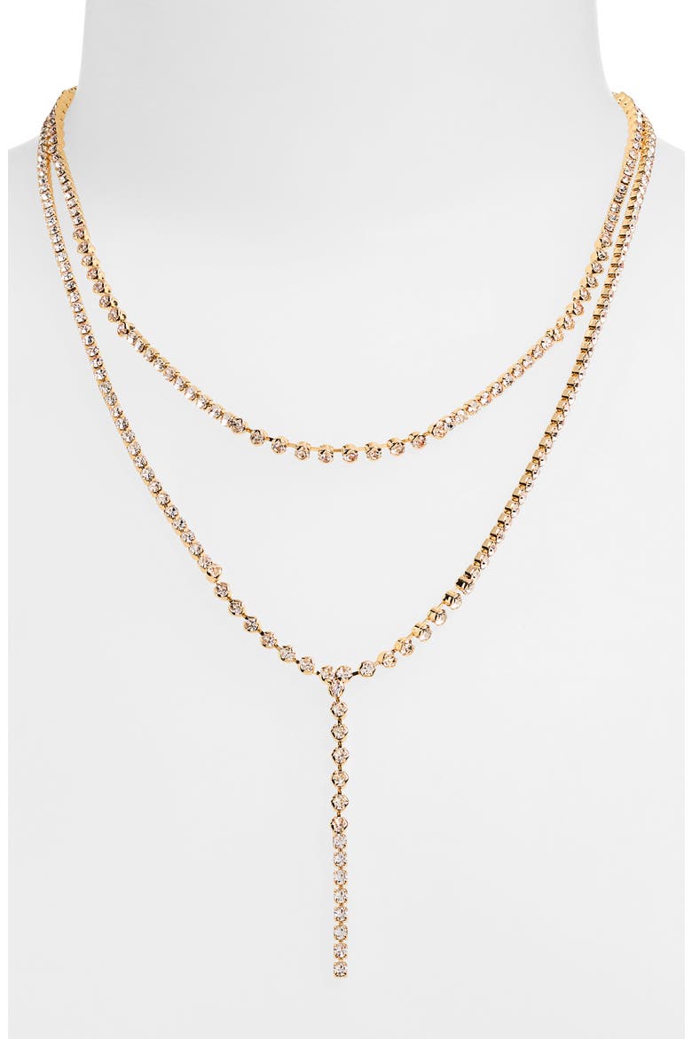Crystal Layered Y-Necklace, Alternate, color, CLEAR/ GOLD