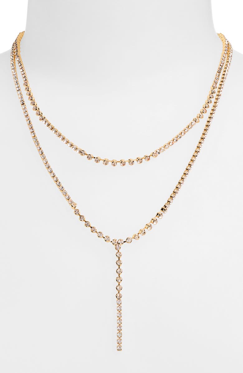 BaubleBar Crystal Layered Y-Necklace, Alternate, color, Clear/ Gold