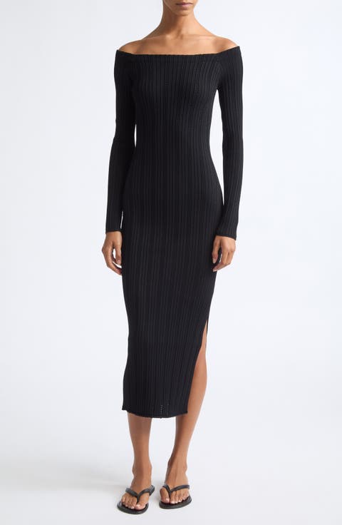 Open Rib Long Sleeve Midi Dress