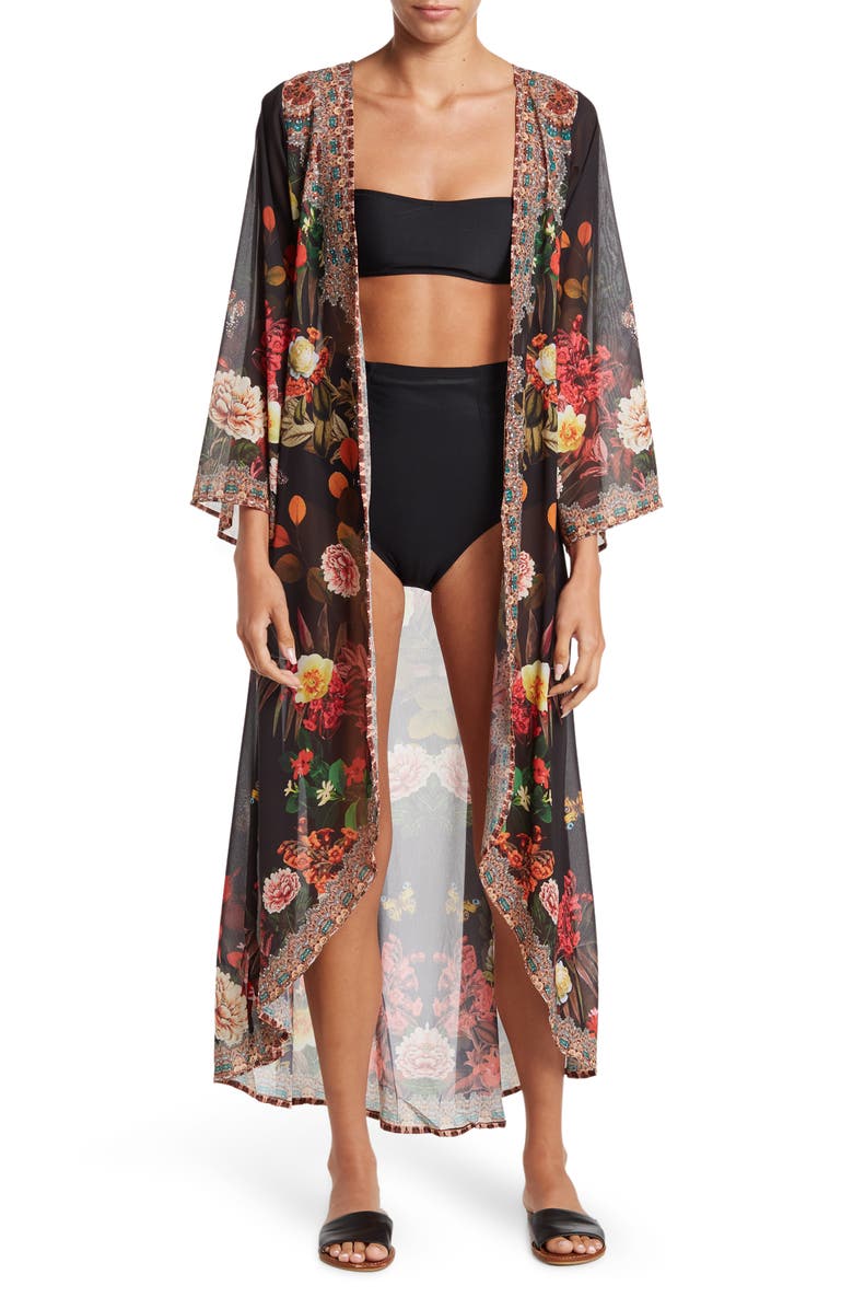 RANEES Floral Print Cover-Up Long Duster, Main, color,