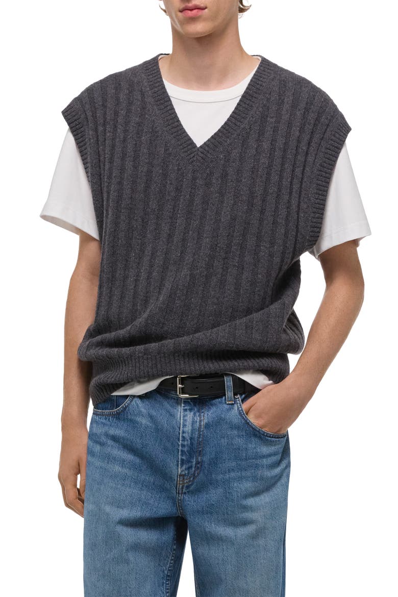 Zephir Oversize V-Neck Ribbed Wool Blend Sweater Vest, Alternate, color, CHARCOAL
