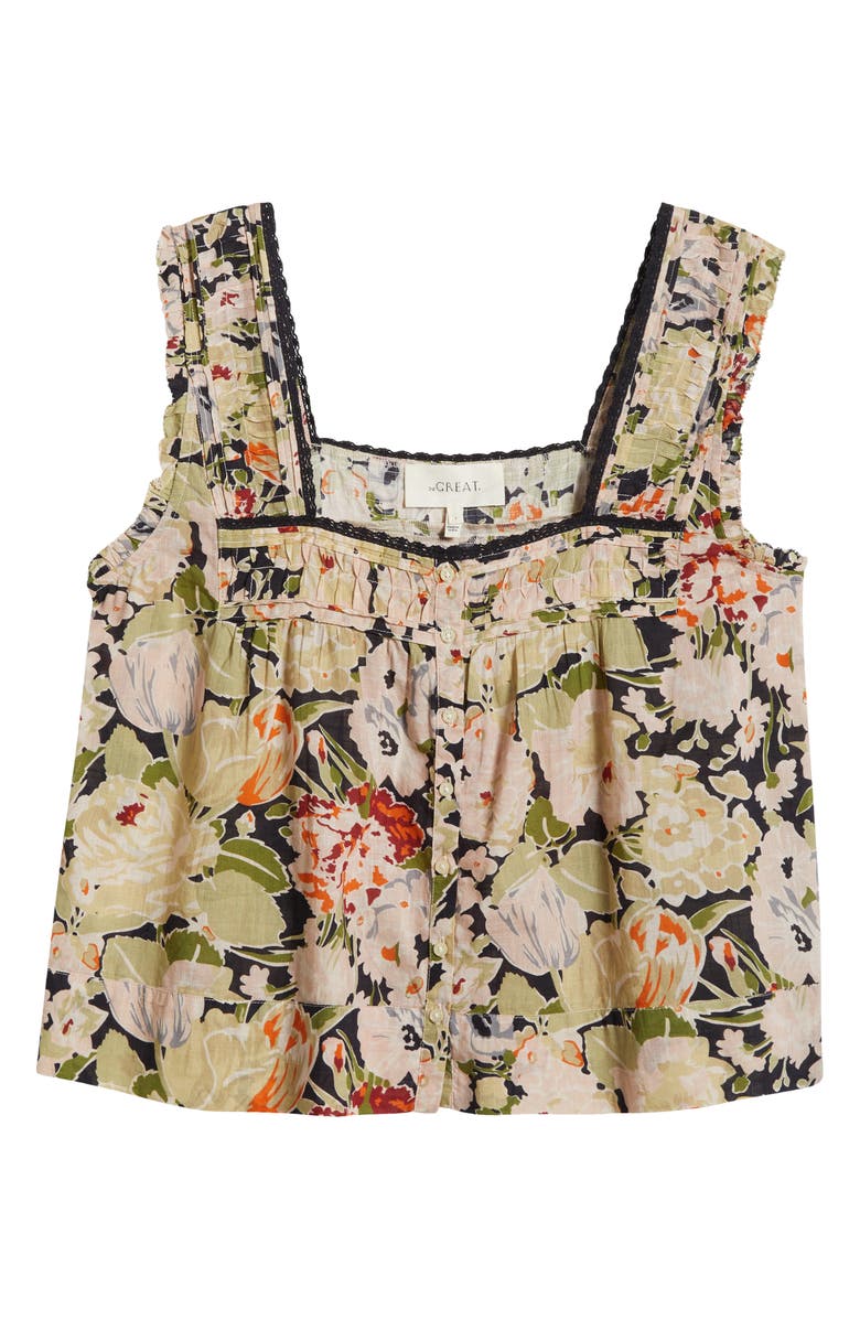 THE GREAT. The Victorian Pleat Crop Tank, Alternate, color, Vintage Rose Print