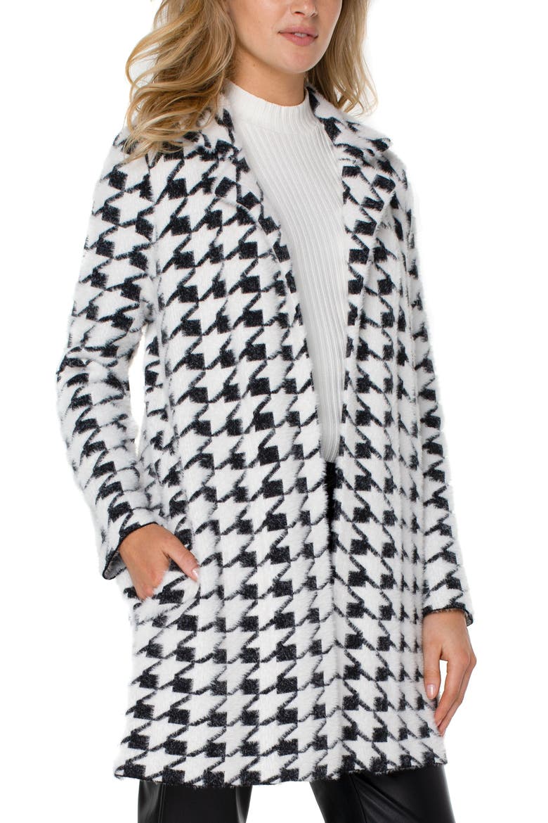 Houndstooth Open Front Sweater Coat, Alternate, color, B+W HOUNDS
