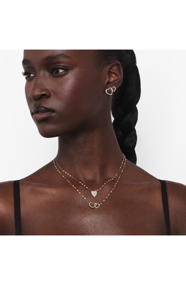 LANA 14K Gold Interlocking Diamond Heart Stud Earrings, Alternate, color, Yellow