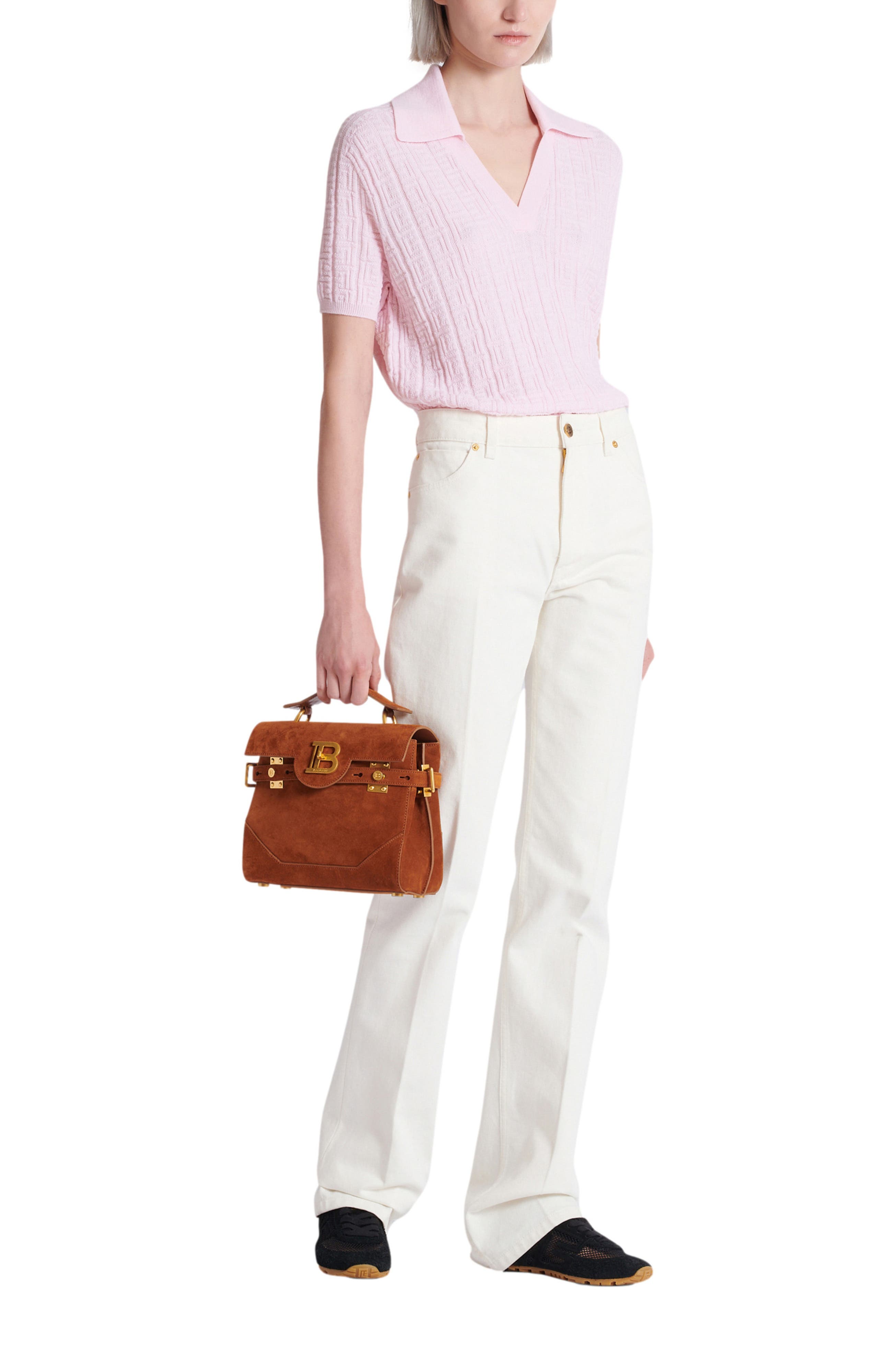 Balmain Suede B-Buzz 23 bag, Alternate, color, Brown