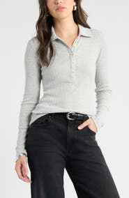 Caslon® Long Sleeve Rib Polo Top