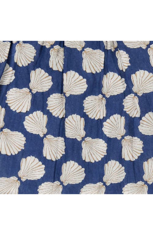 Mer St. Barth Colette Girl's Top And Short Set Shell Beach Navy In Blue