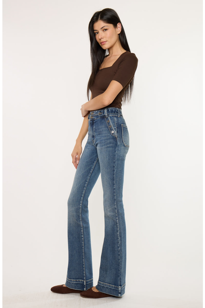 Kiery High Rise Flare Jeans, Alternate, color, Dark Wash