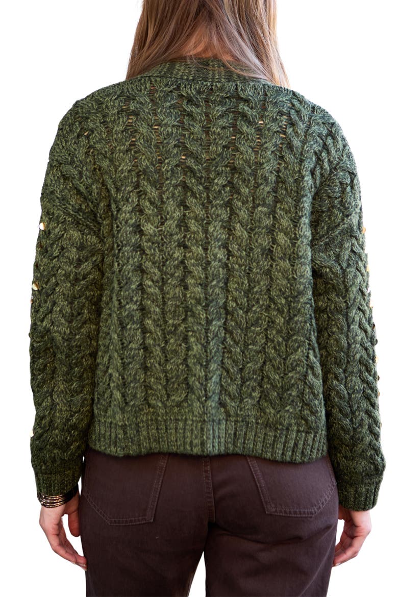 Sequin & Rhinestone Open Front Cardigan, Alternate, color, GREEN