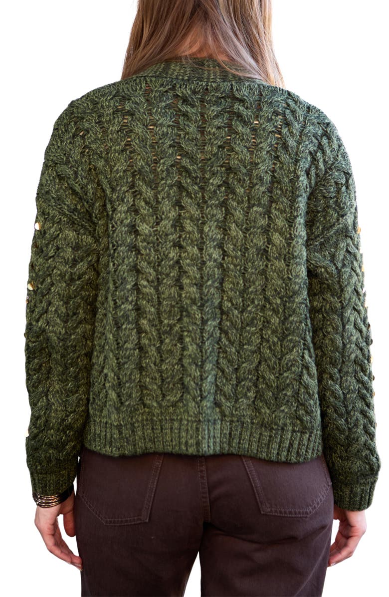 SAACHI Sequin & Rhinestone Open Front Cardigan, Alternate, color, Green