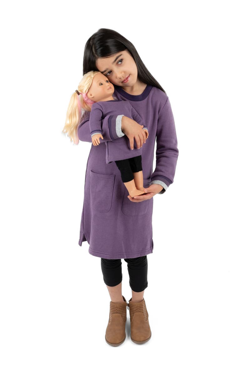 Leveret Girls Sweatshirt Dress with Matching Doll Dress, Alternate, color, Purple