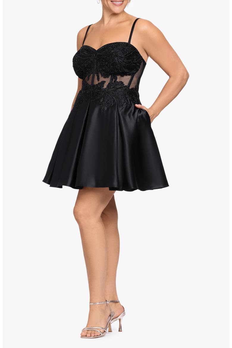 Lace Bodice Party Dress, Alternate, color, BLACK