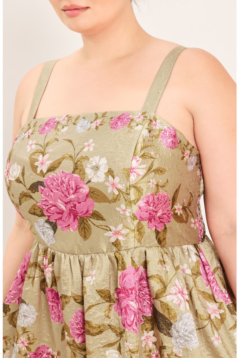 Floral Square Neck Midi Dress, Alternate, color, TAN