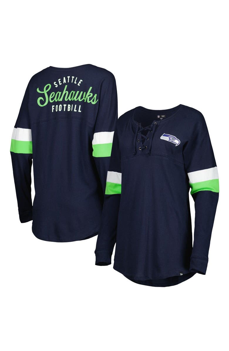 New Era Women's New Era College Navy Seattle Seahawks Athletic Varsity Lightweight Lace-Up Long Sleeve T-Shirt, Main, color, Navy