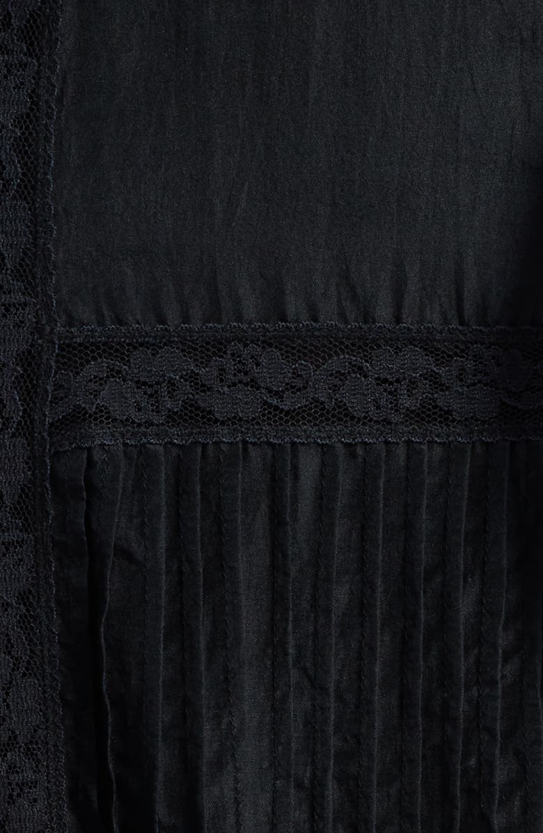 LoveShackFancy Beloria Lace Trim Silk Maxi Skirt, Alternate, color, Black