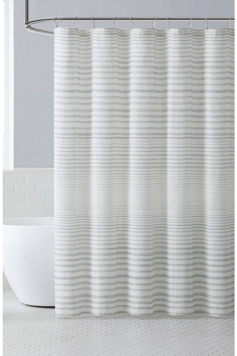 Tidal Stripe Open Shower Curtain, Main, color, PALE KHAKI