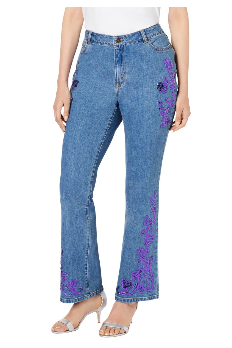 Plus Size Invisible Stretch® Iconic Sequin Embellished Bootcut Jean, Main, color, VIOLET SEQUIN LOTUS