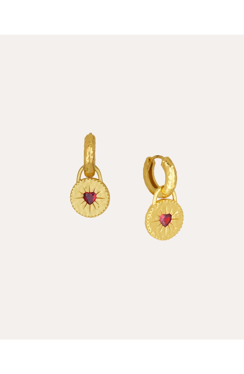 Ottoman Hands Garnet Heart Huggie Earrings, Main, color, Gold