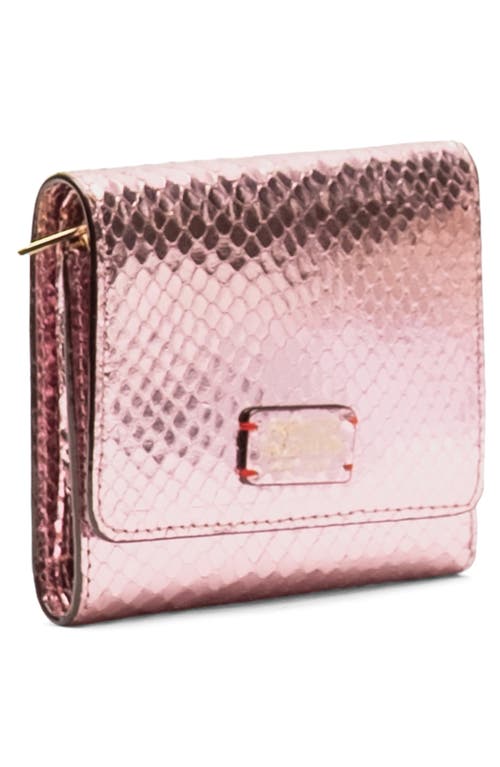 Frances Valentine Perfect Snakeskin Embossed Metallic Leather Trifold Wallet In Burgundy