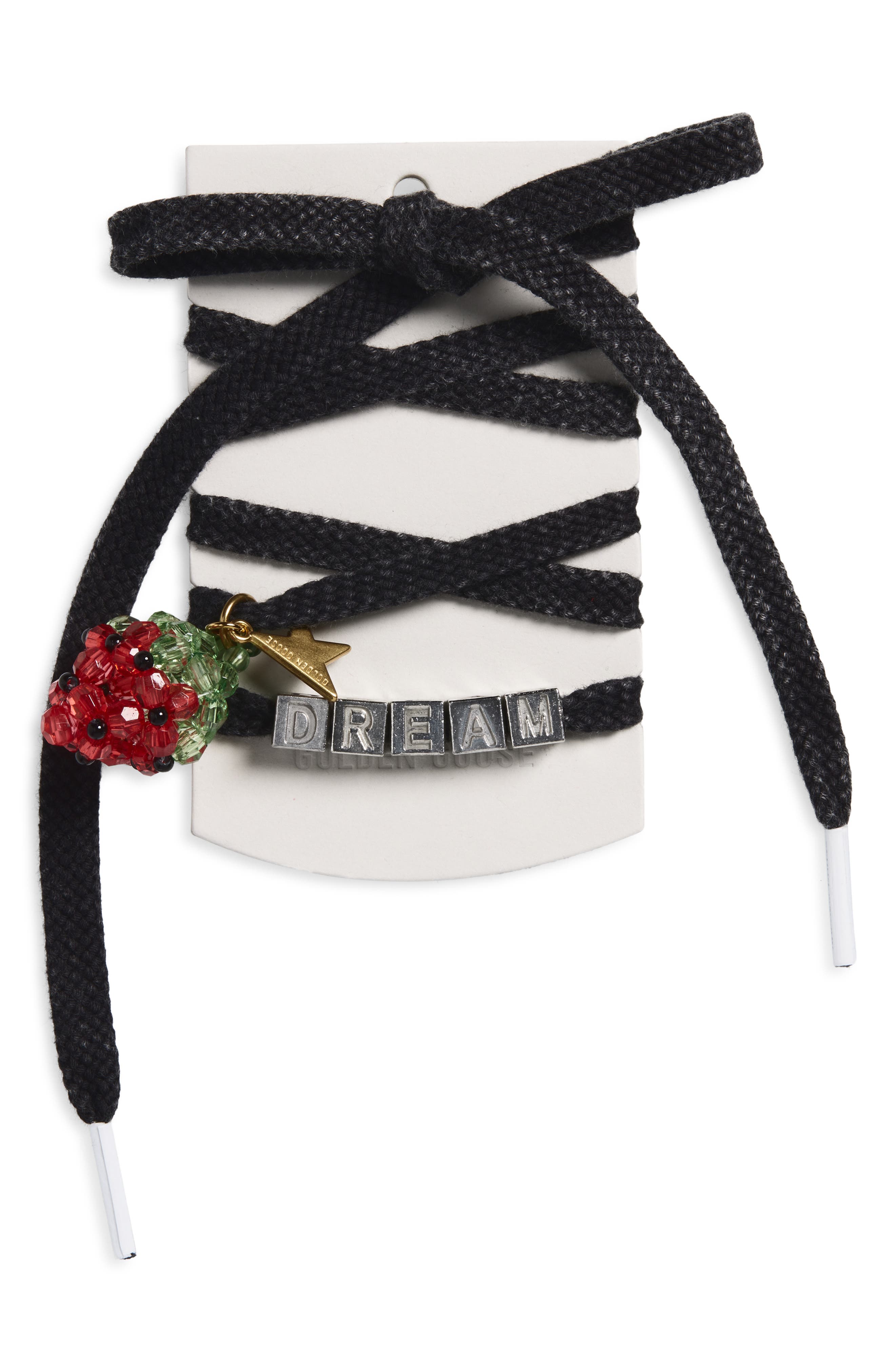 Skins Strawberry Charm Shoelaces, Main, color, BLACK