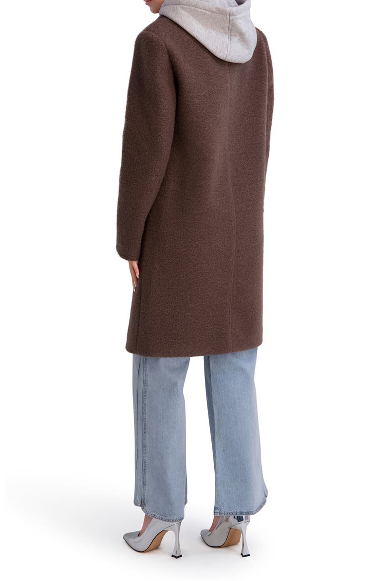 Textured Coat with Hoodie Bib, Alternate, color, CHOCOLATE