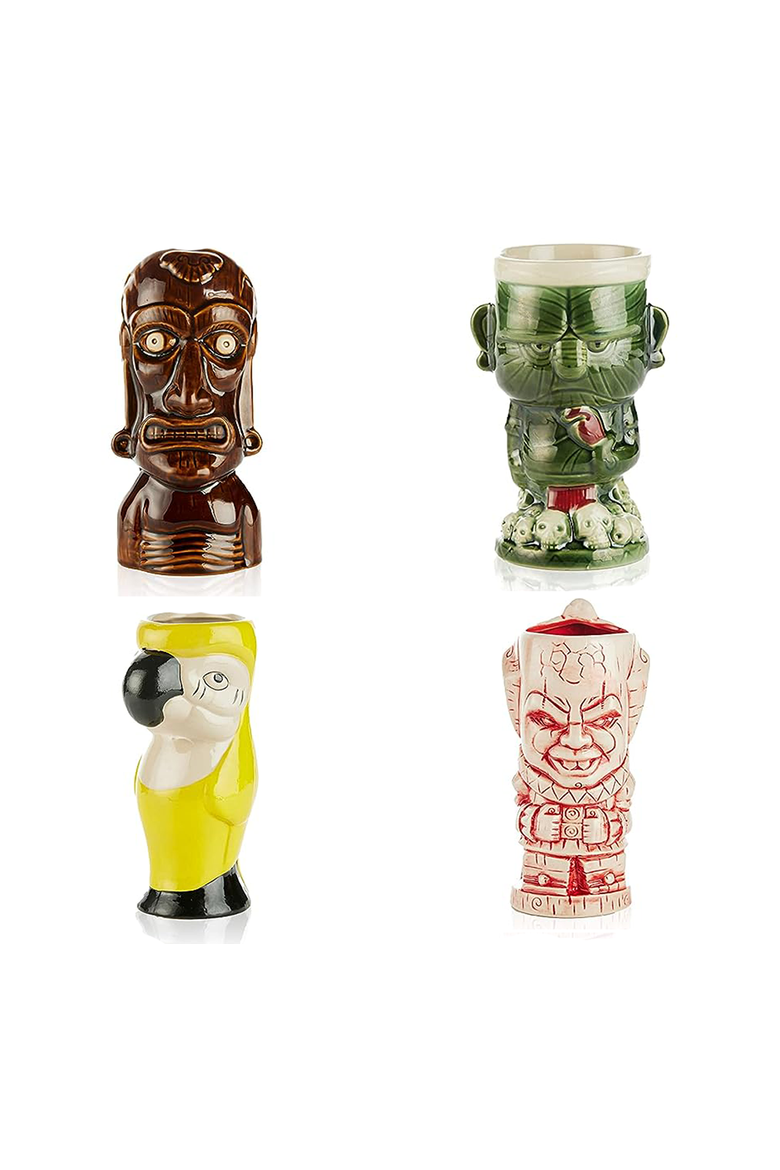 Ceramic Hawaiian Luau Tiki Mugs - Set of 4, Alternate, color, Multicolor