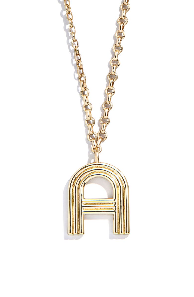 BaubleBar Oversize Etched Letter Initial Pendant Necklace, Main, color,