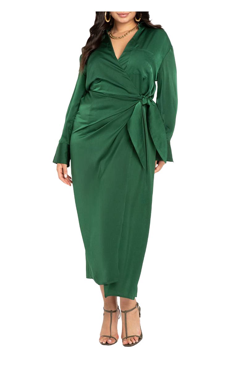 ELOQUII Satin Maxi Wrap Dress, Main, color, Eden