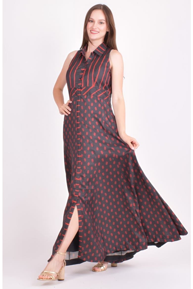 Meher Slit Button Up Maxi Dress, Main, color, Black