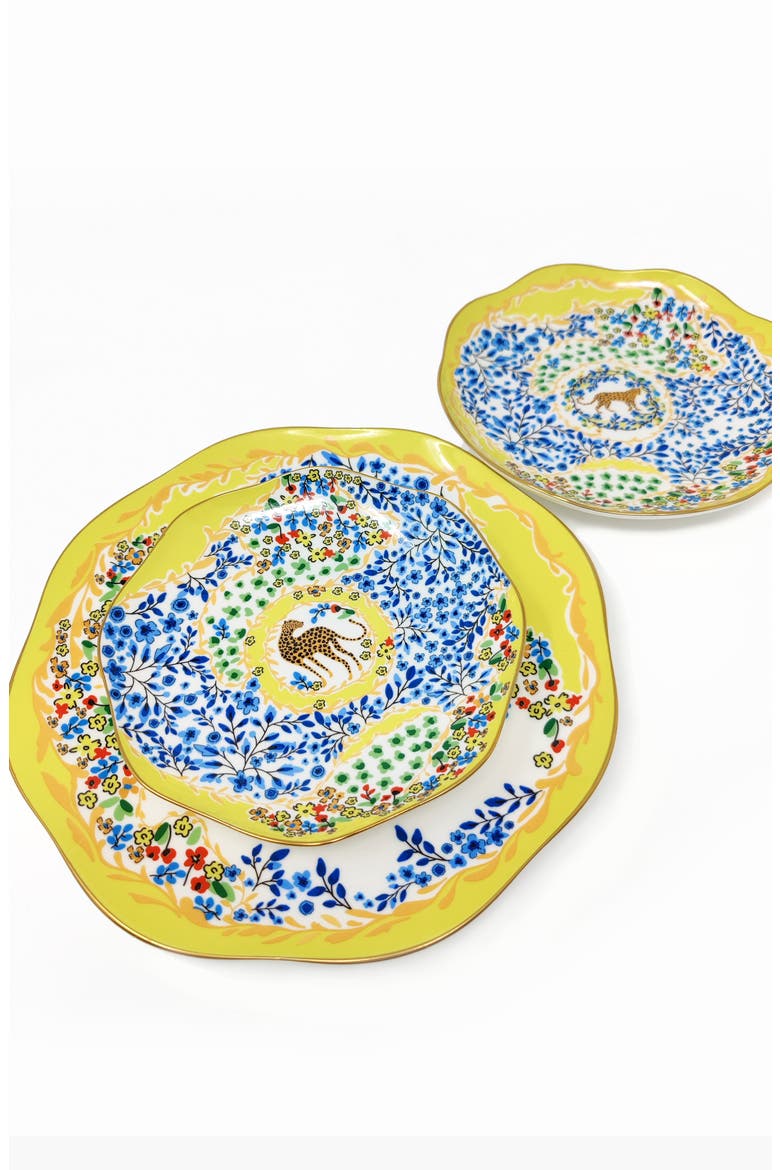 Yellow Garden Bone China Plates, Set Of Three, Alternate, color, Yellow