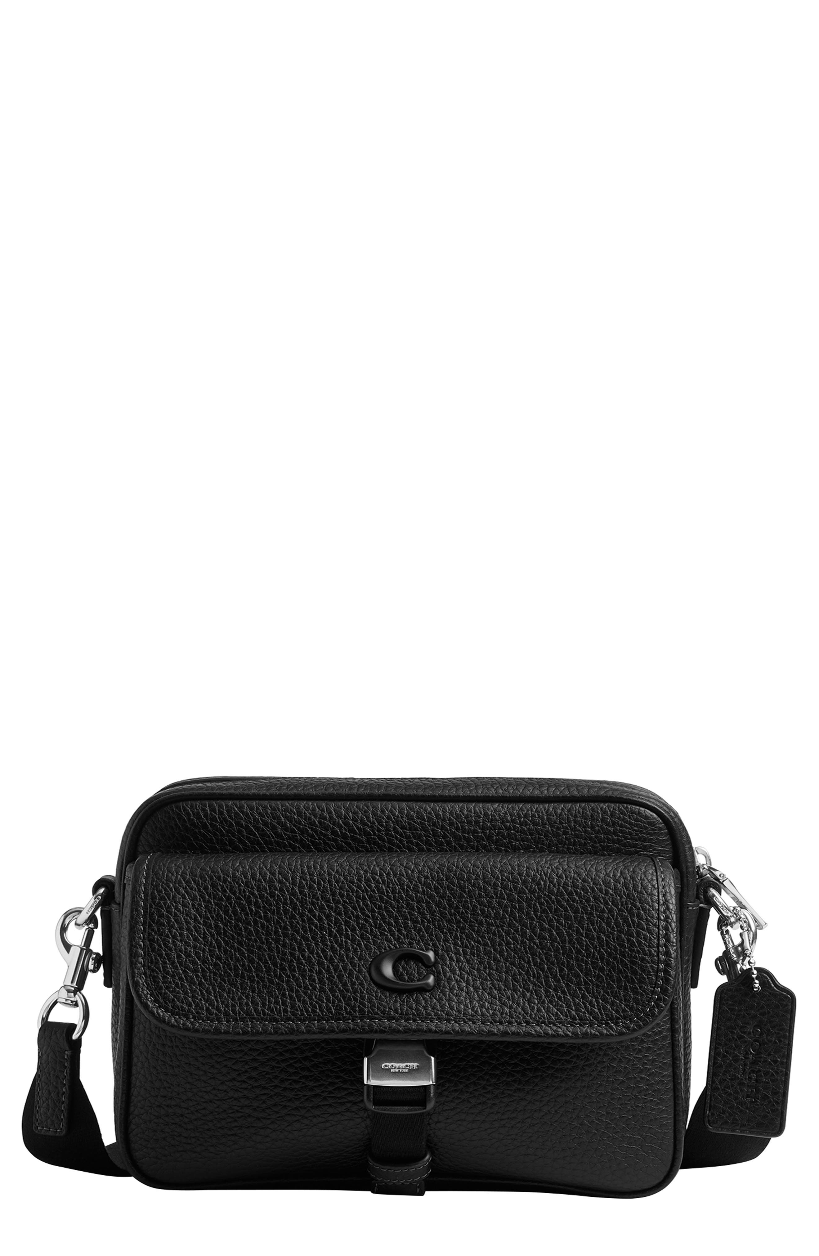 COACH Knox Pebbled Leather Camera Bag, Main, color, Black