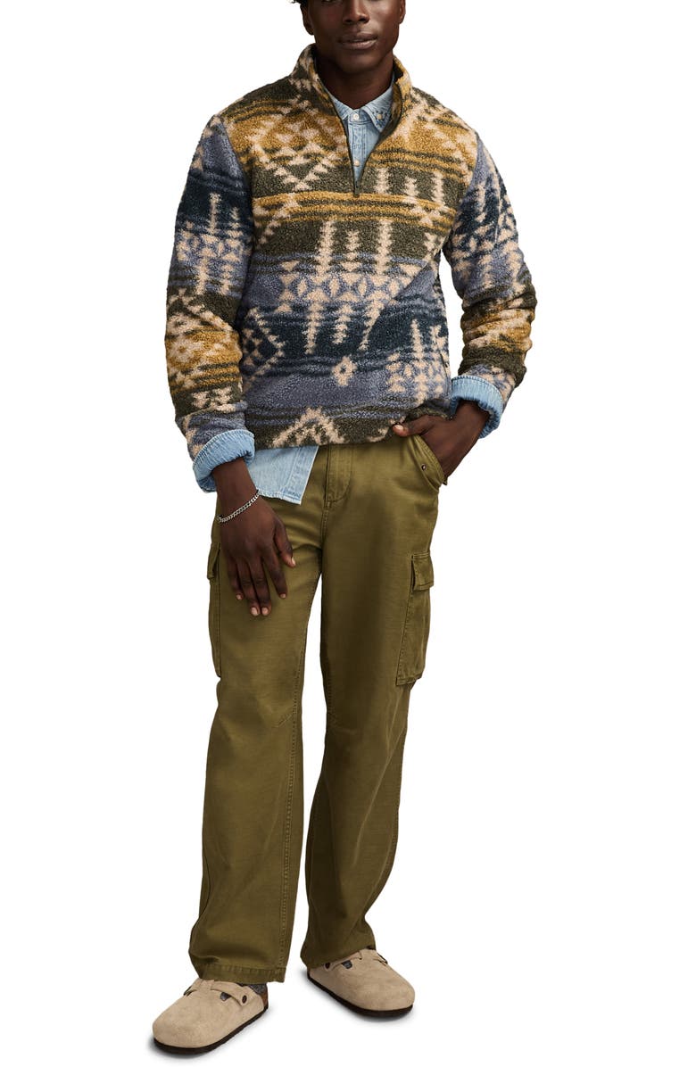 Lucky Brand Faux Shearling Quarter Zip Jacket, Alternate, color, Blue Multi