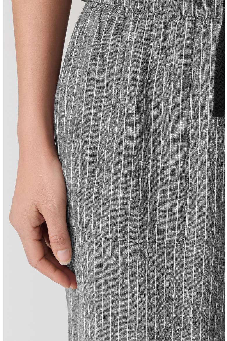 Stripe Organic Linen Crop Wide Leg Pants, Alternate, color, BLACK/ WHITE