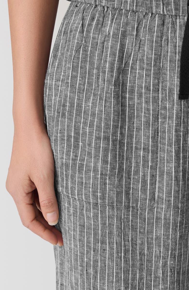 Eileen Fisher Stripe Organic Linen Crop Wide Leg Pants, Alternate, color, Black/ White