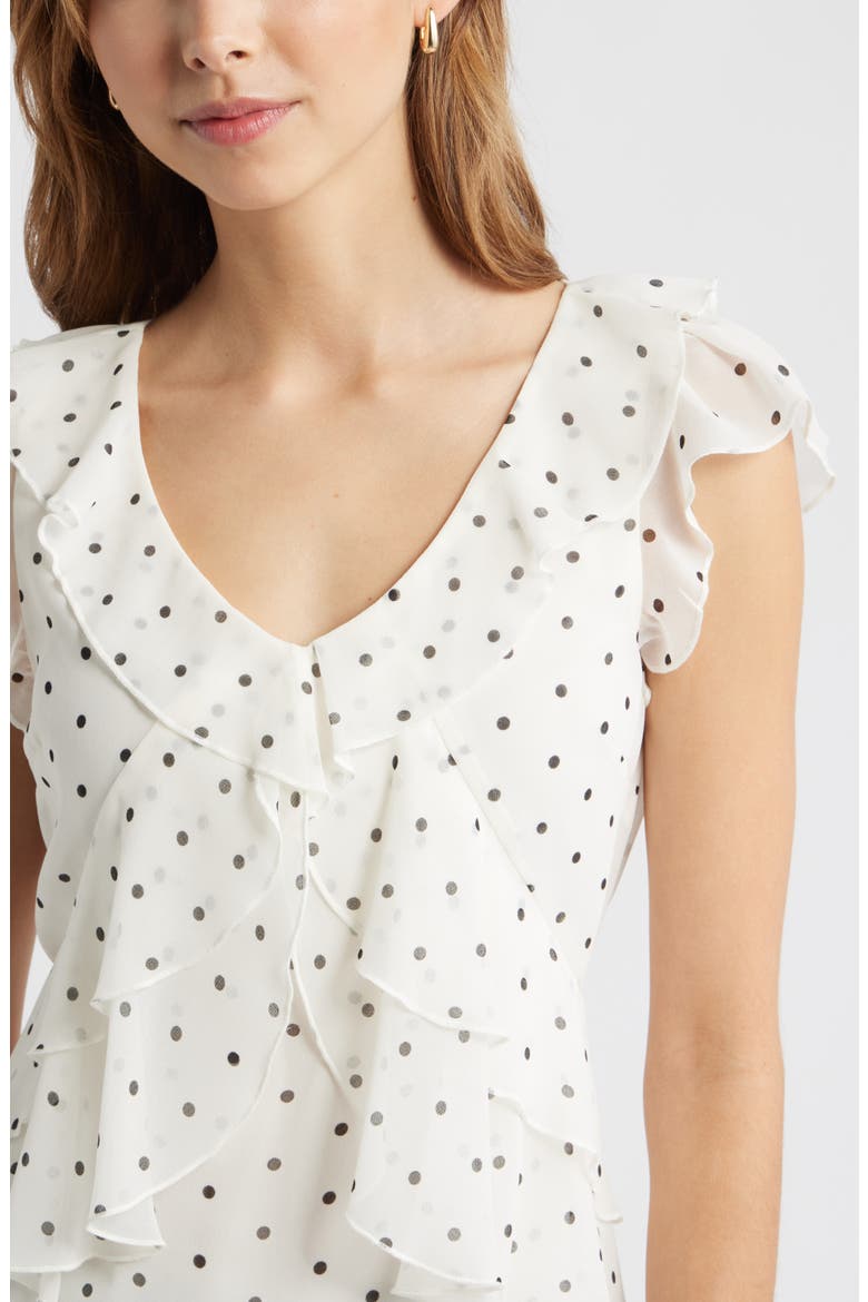 Chiffon Ruffle Top, Alternate, color, IVORY- BLACK CORNER DOT