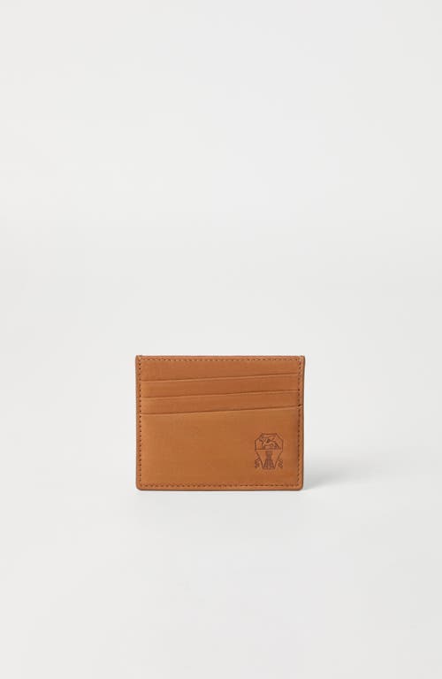 Brunello Cucinelli Brown Suede Card Holder With Embossed Logo In Brown