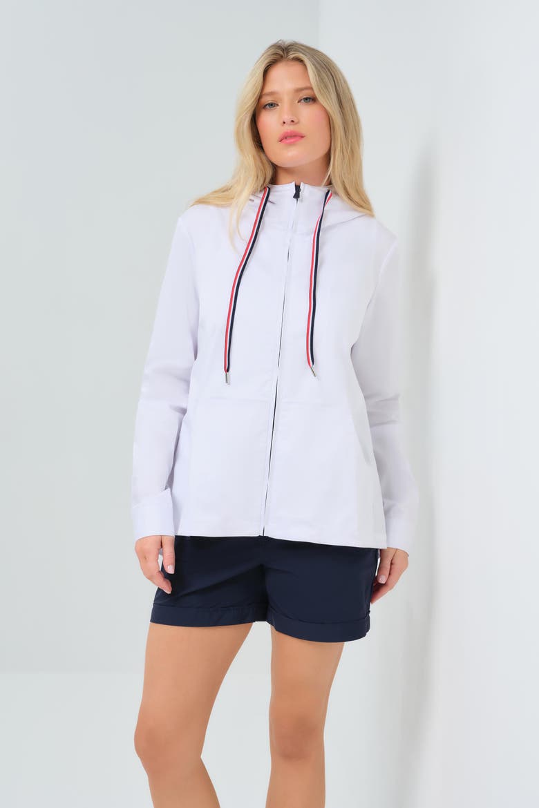 Gabi Stretch Woven Hooded Full Zip Jacket, Main, color, White W/ Red & Navy Stripe