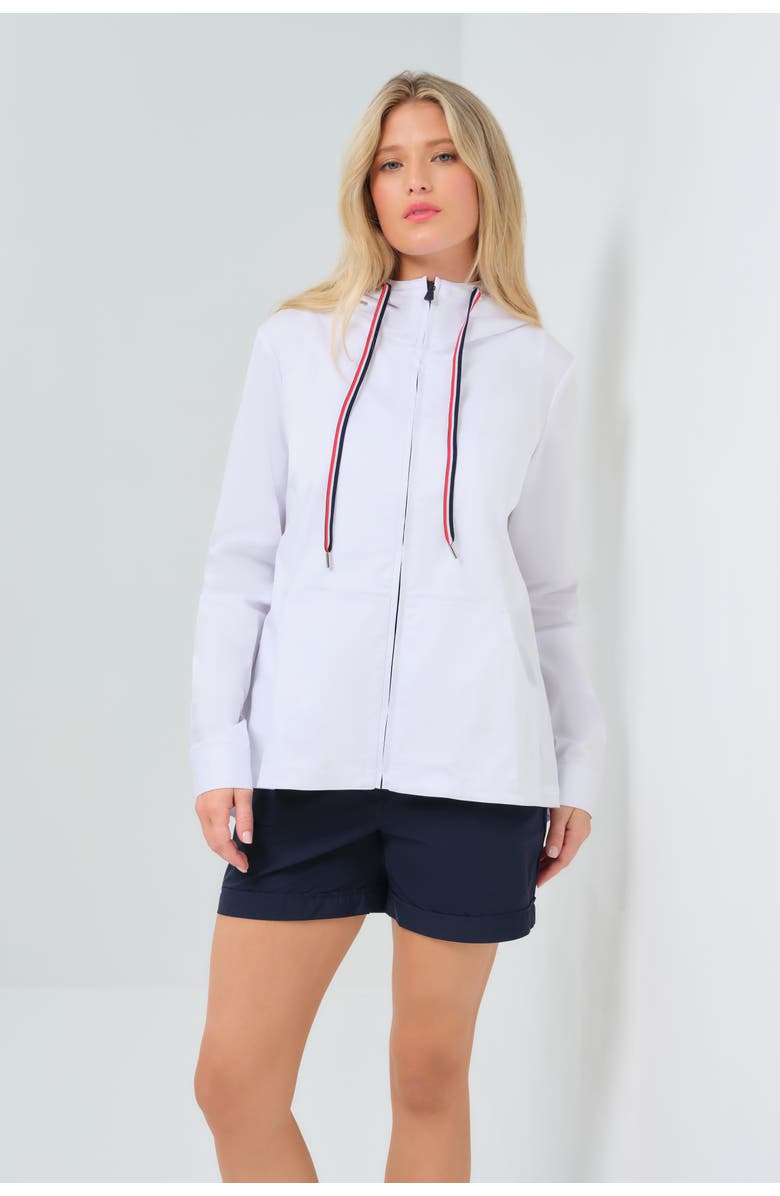 Anatomie Gabi Stretch Woven Hooded Full Zip Jacket, Main, color, White W/ Red & Navy Stripe