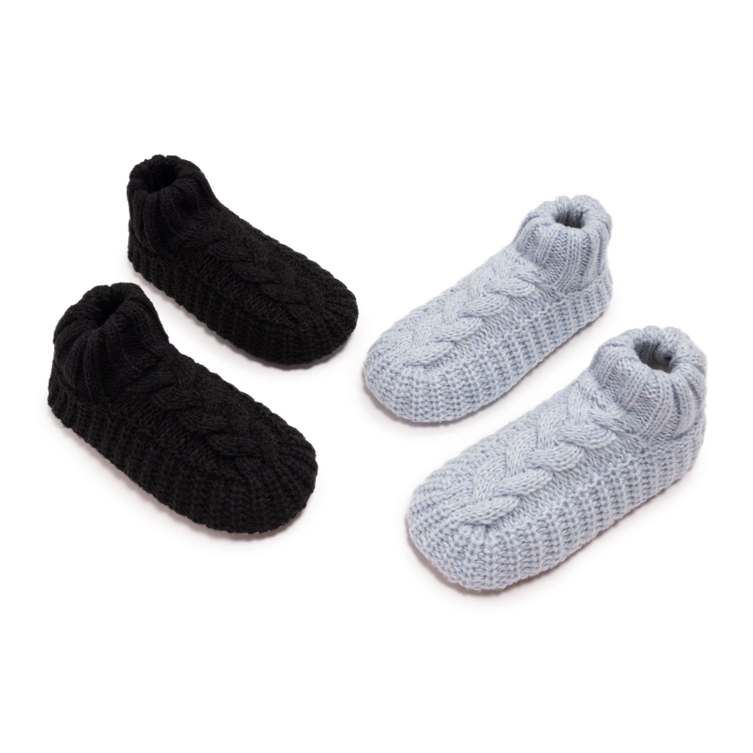 MUK LUKS 2 Pair Pack Cuffed Sweater Knit Ballerinas, Main, color, Black/Light Blue