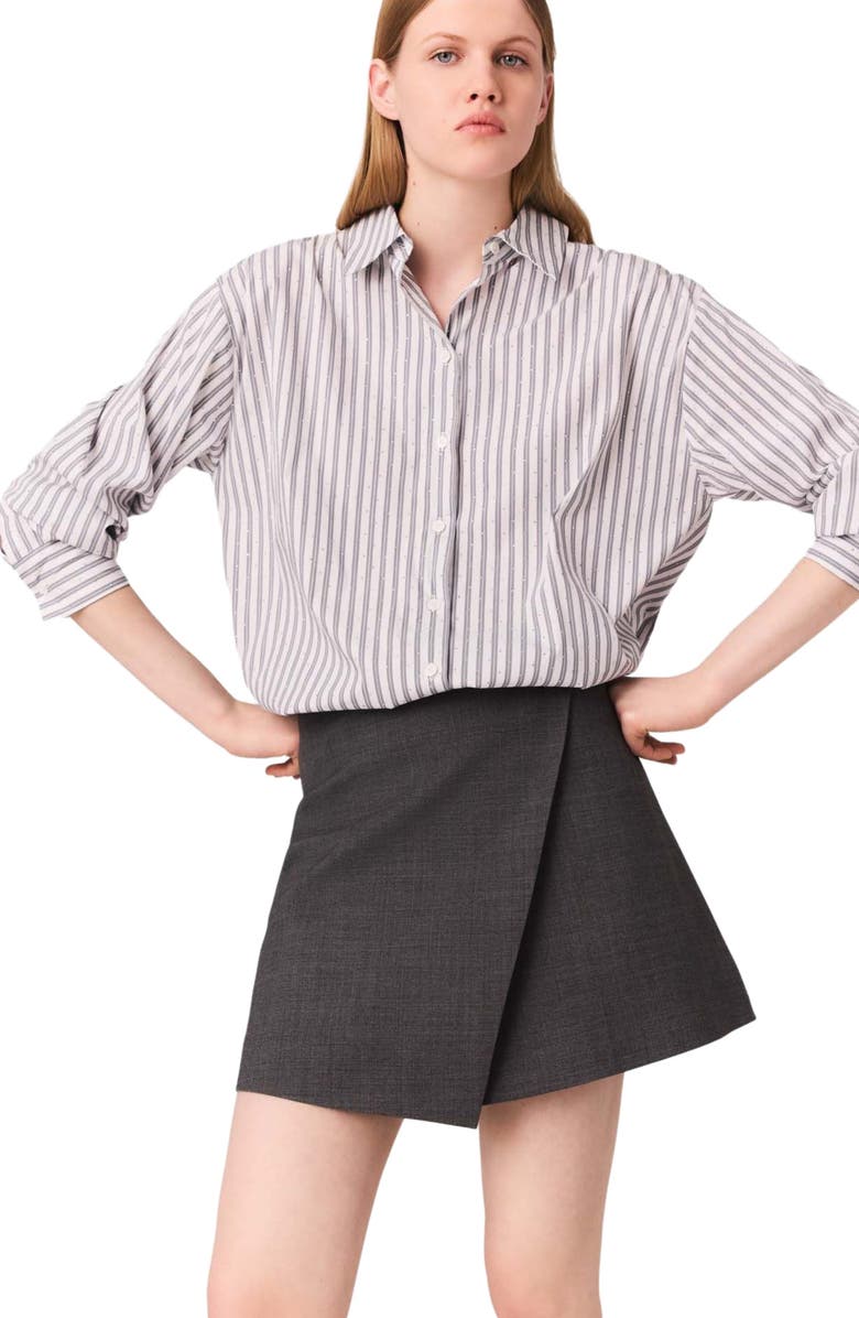 maje Rhinestone 2-in-1 cotton dress, Alternate, color, Ecru Stripes