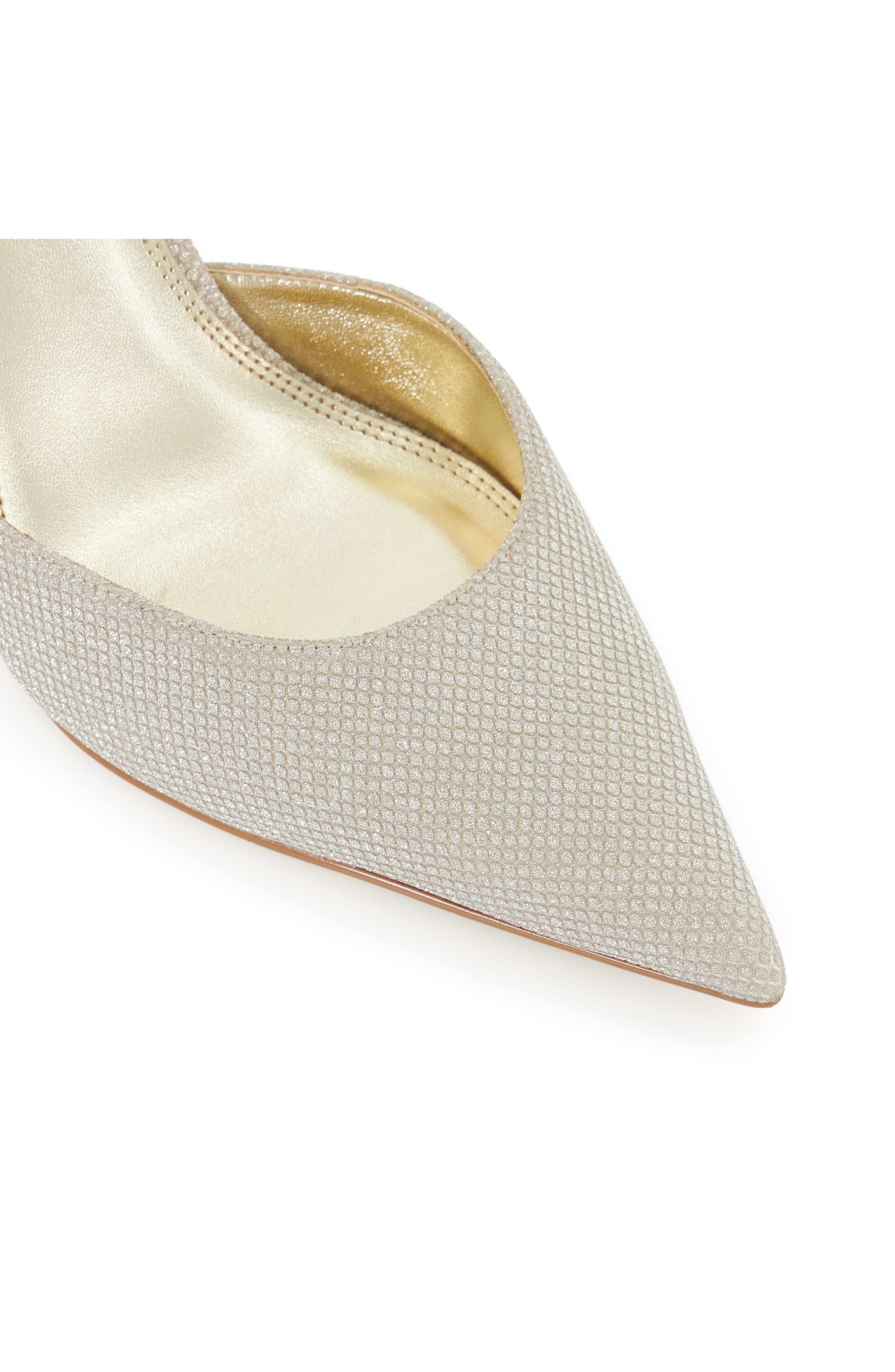 Dune London Channel Ankle Strap Pointed Toe Pump, Alternate, color, Gold