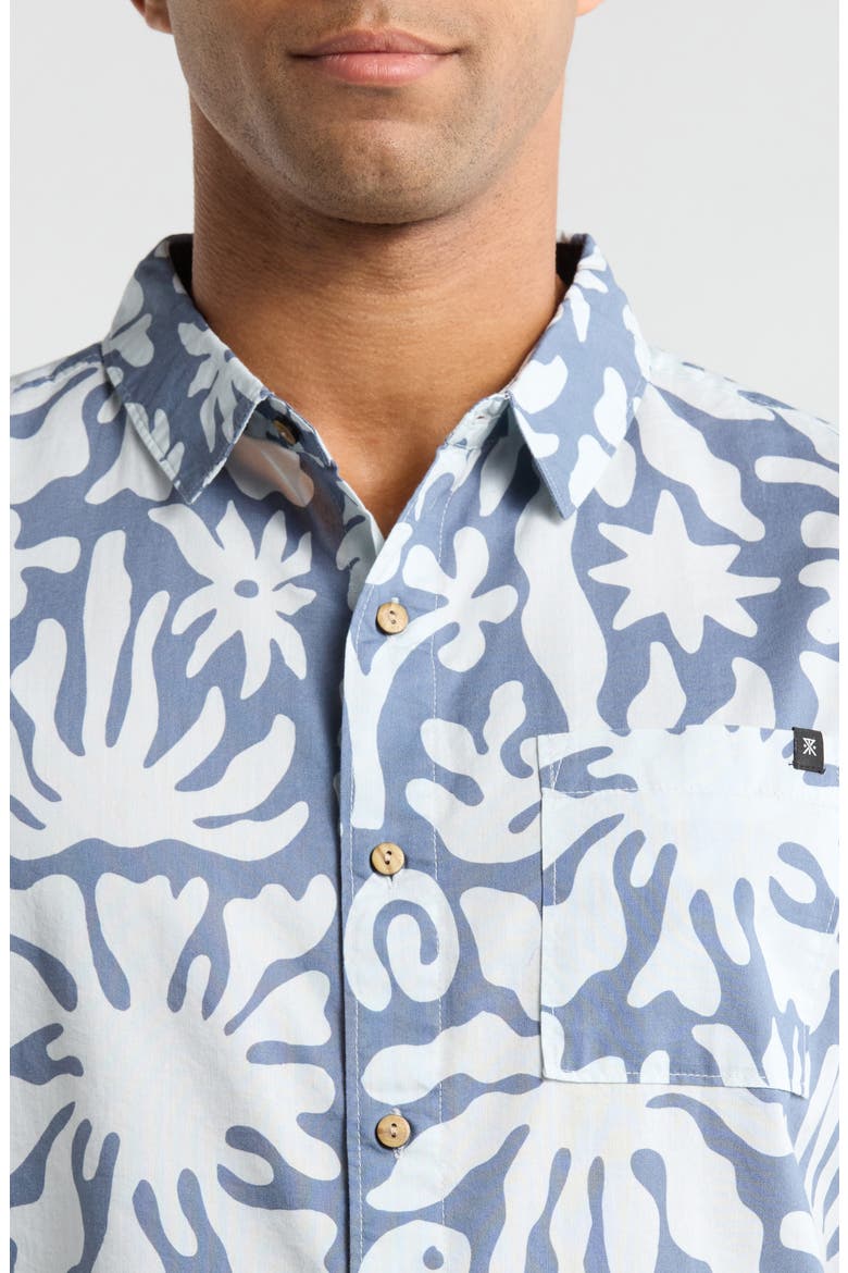 Journey Floral Short Sleeve Button-Up Shirt, Alternate, color, NEPTUNE