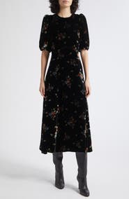 Sea NY Leda Velvet Puff Sleeve Midi Dress