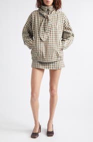 Sandy Liang Eddy Plaid Jacket with Bonnet Hood