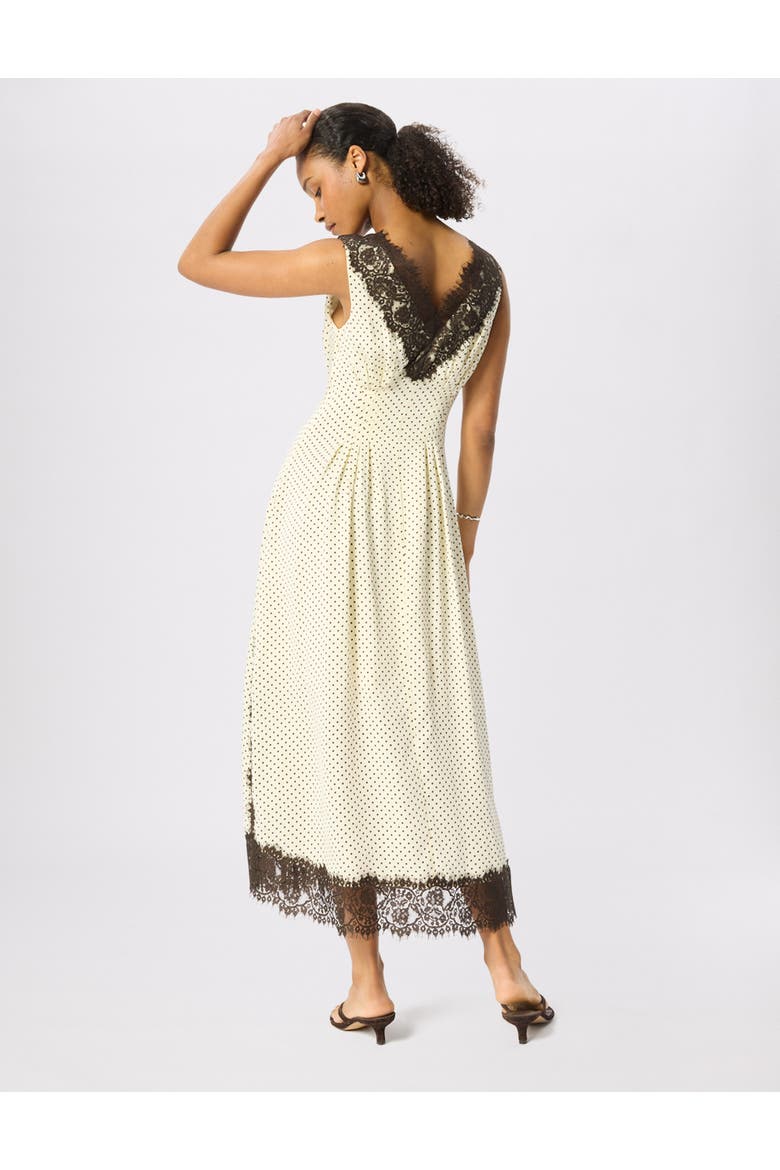 Lace V-Neck Spot Midi Dress, Alternate, color, Yellow/Multi